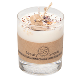 Petite bougie parfumée à la cire de soja avec pétales de rose dans un récipient en verre, boîte de 6
