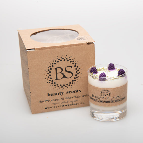 Kleine Kerzen mit Brombeere im Glasbehälter, 6er-Pack