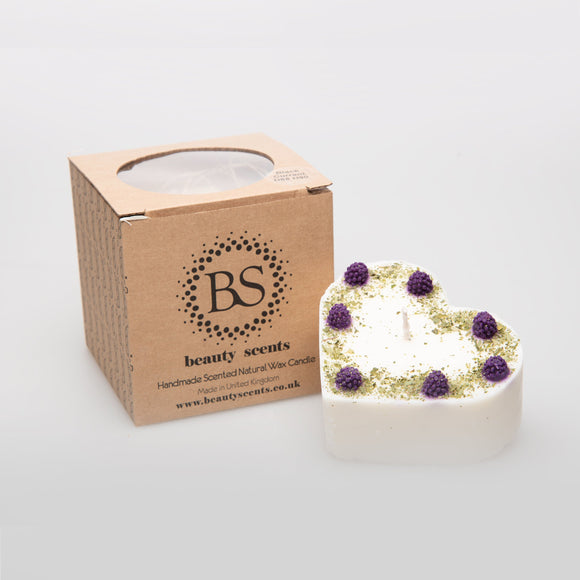 Große Herzkerzen mit Brombeere, 6er-Box