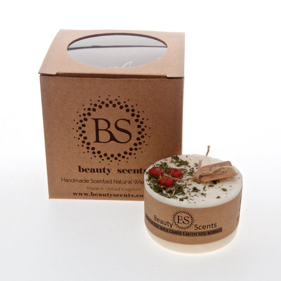Kleine duftende Sojakerze mit roten Beeren, 6er-Box
