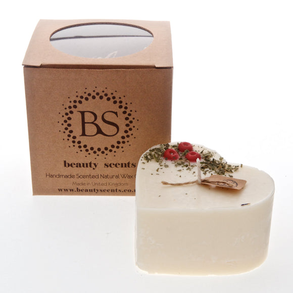 Große Sojakerze mit Herzduft und roten Beeren, 6er-Box